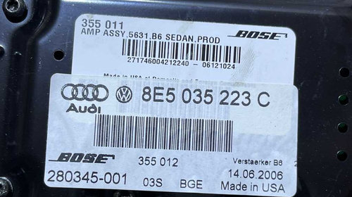 Amplificator Audio BOSE Audi A4 B6 Berlina Sedan 2001 - 2005 Cod 8E5035223C