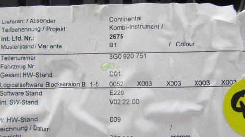 Ceasuri Bord VW Golf 7 2,0tdi Originale cod 3G0920751