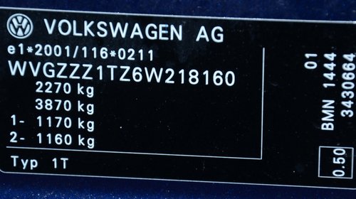 Dezmembrez VW Touran 2.0 TDI BMN 125KW 170CP 2007 volan stanga europa Albastru indigo