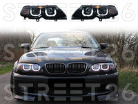 Faruri 3D U-LED Angel Eyes Compatibil Cu BMW Seria 3 E46 Facelift (2001-2005) Negru