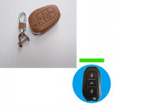 Husa din piele ecologica maro pentru cheie Peugeot 508 301 208 308 408 307 206 keyless