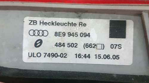LAMPA HAION DREAPTA 8E9945094 Audi A4 B7 2005 Break 2.0 TDI, 103 KW, BLB, Euro 4