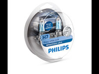 Set 2 becuri auto cu halogen pentru far Philips SHARP White Vision Ultra H7 12V 55W PX26D, 12972WVUSM