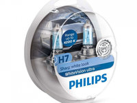 Set 2 Becuri auto far halogen Philips H7 White Vision Ultra + 2 becuri T10 ( W5W )