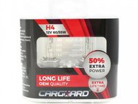 Set de 2 becuri Halogen H4 55W +50 Intensitate - LONG LIFE - CARGUARD - BHA013