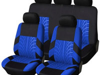 Set Huse Scaune Auto pentru Audi S8 - RoGroup Mesh, cu fermoare pentru bancheta rabatabila, 9 Bucati, culoare negru si albastru