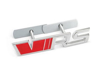 Sticker emblema VRS argintiu cu rosu logo pentru grila Skoda Octavia Kamiq Kodiaq Karoq RS Superb Fabia Rapid